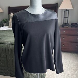 Banana Republic Black Long Sleeve Top with Leather Accent